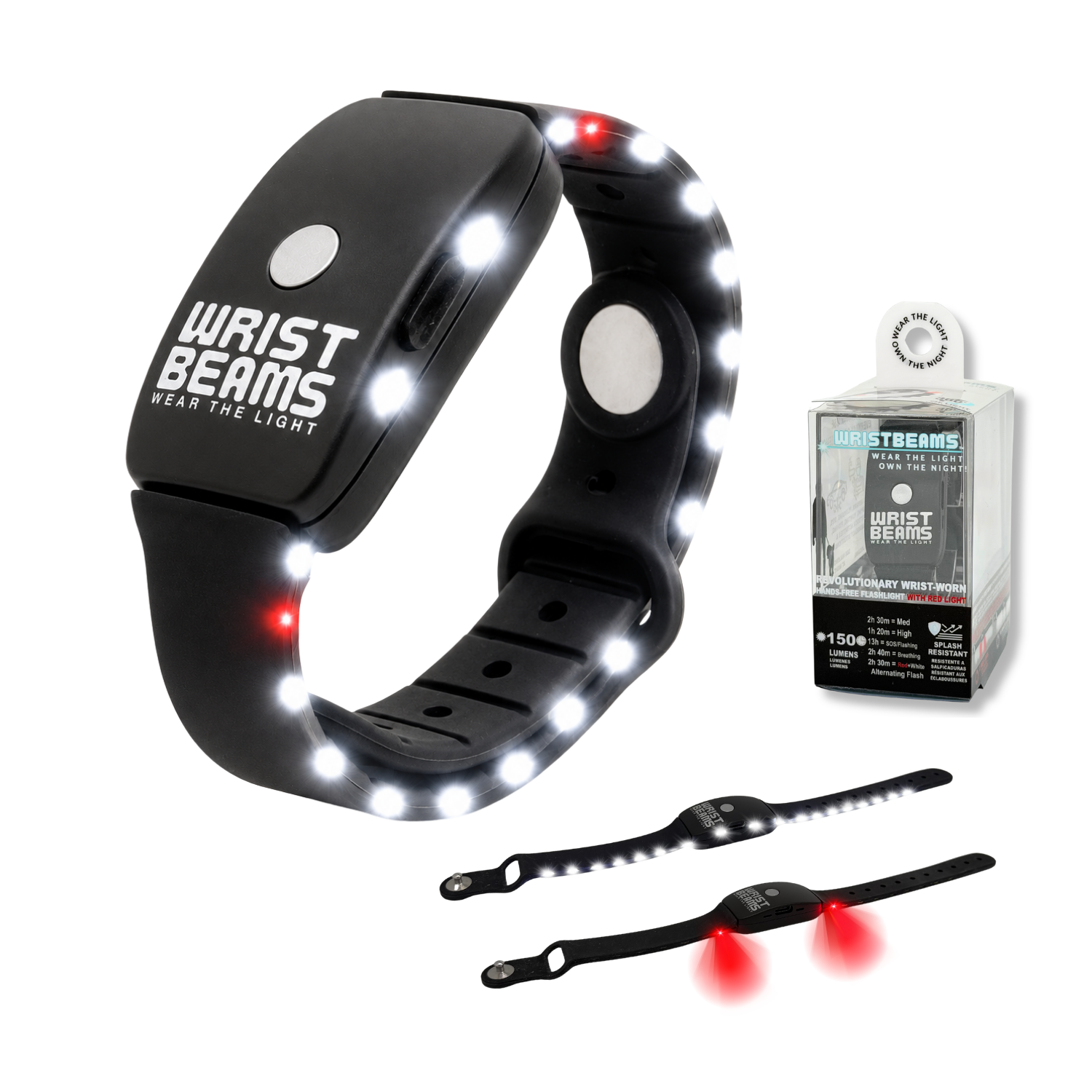 Wristbeams® Wrist-Worn Hands-Free Flashlight with Red Light - 150 Lume