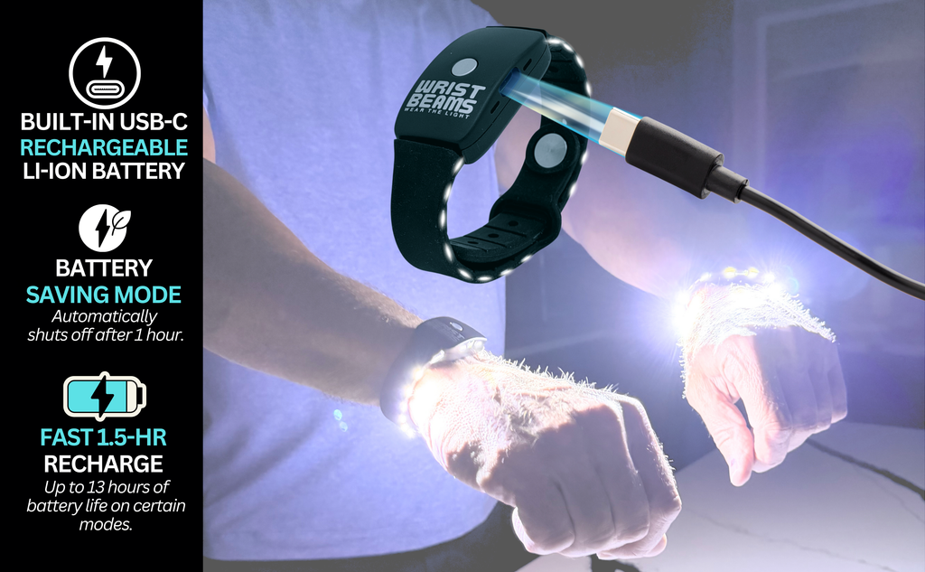 Wristbeams™ Wrist-Worn Hands-Free Flashlight with Red Light