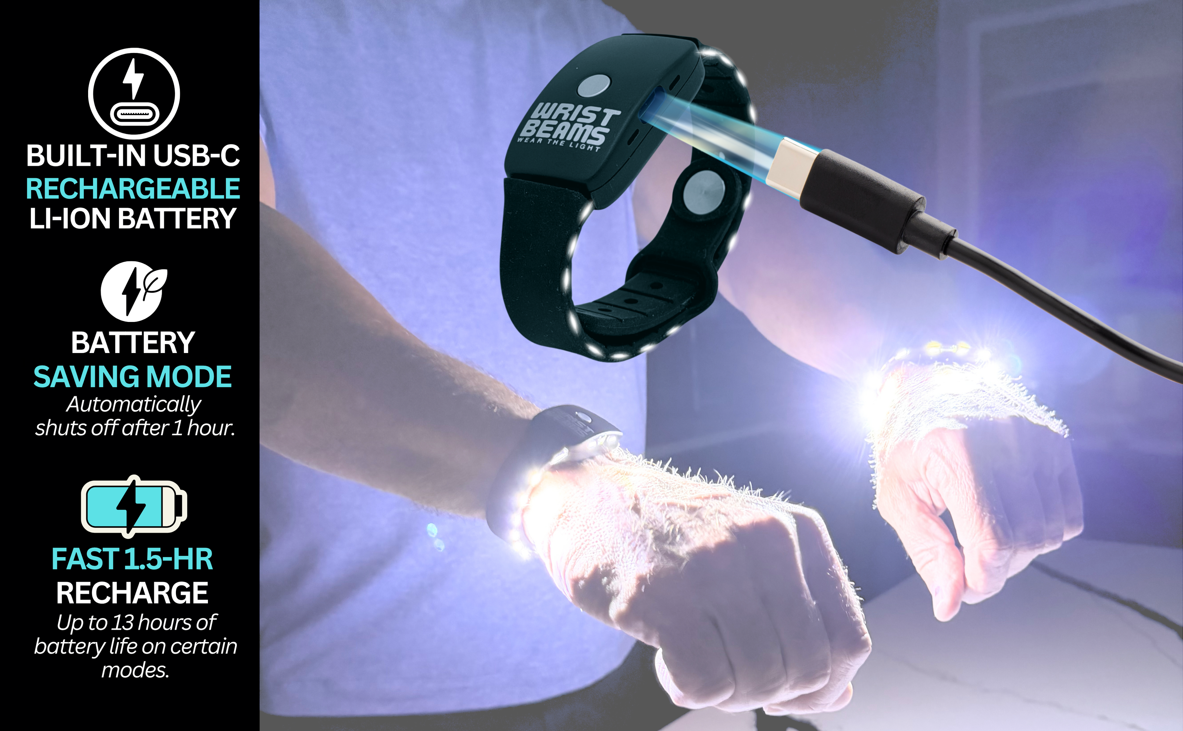 Wristbeams™ Wrist-Worn Hands-Free Flashlight with Red Light