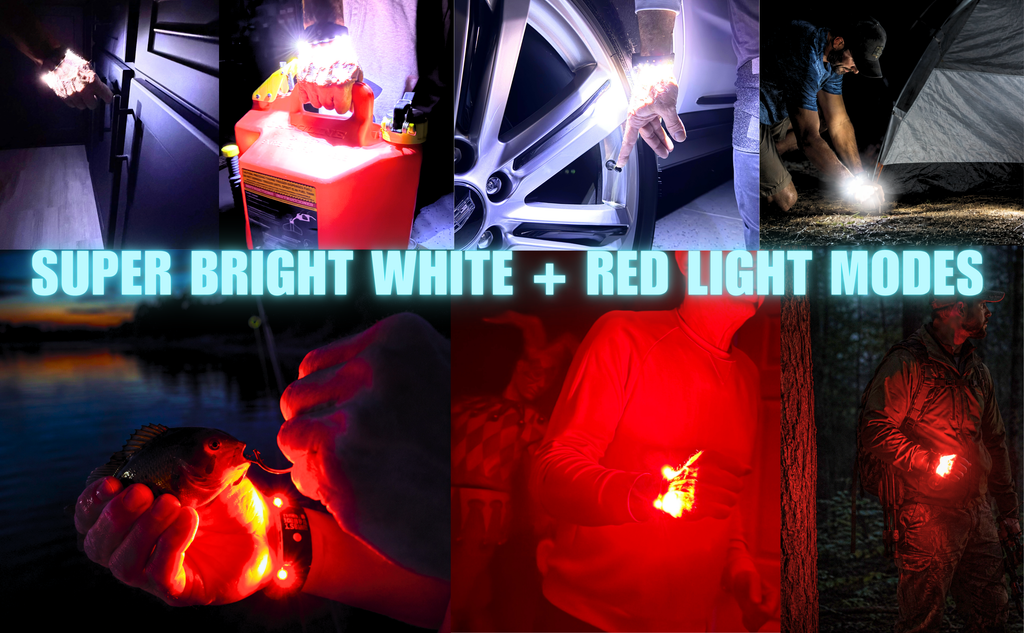 BRIGHT WHITE & RED LED LIGHTING HELPS IMPROVE VISIBILITY FOR FISHING, HUNTING, CAMPING, STARGAZING, AND OTHER NIGHTTIME ACTIVITIES.