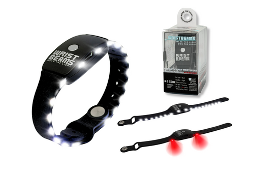 WRISTBEAMS™ BRIGHT WEARABLE HANDS-FREE FLASHLIGHT WITH WHITE & RED LIGHTING FOR CAMPING, HIKING, FISHING, AND NIGHTTIME ACTIVITIES.